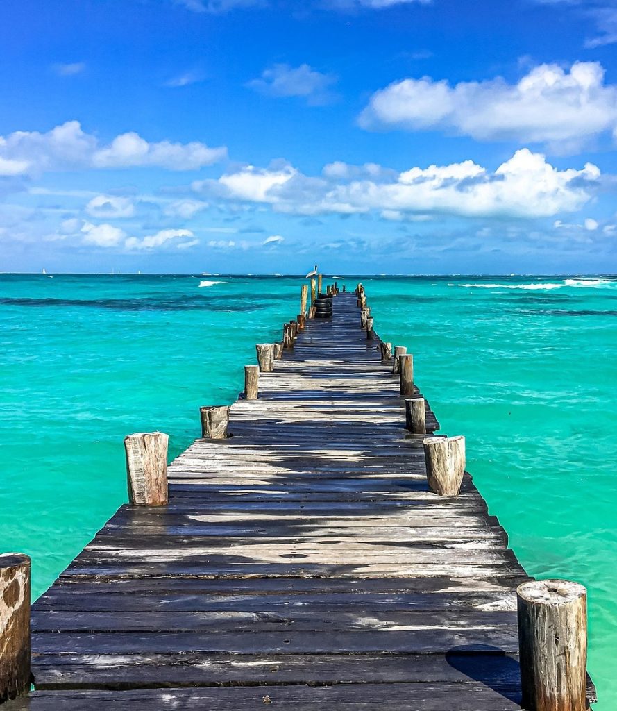 wooden boardwalk in Cancun