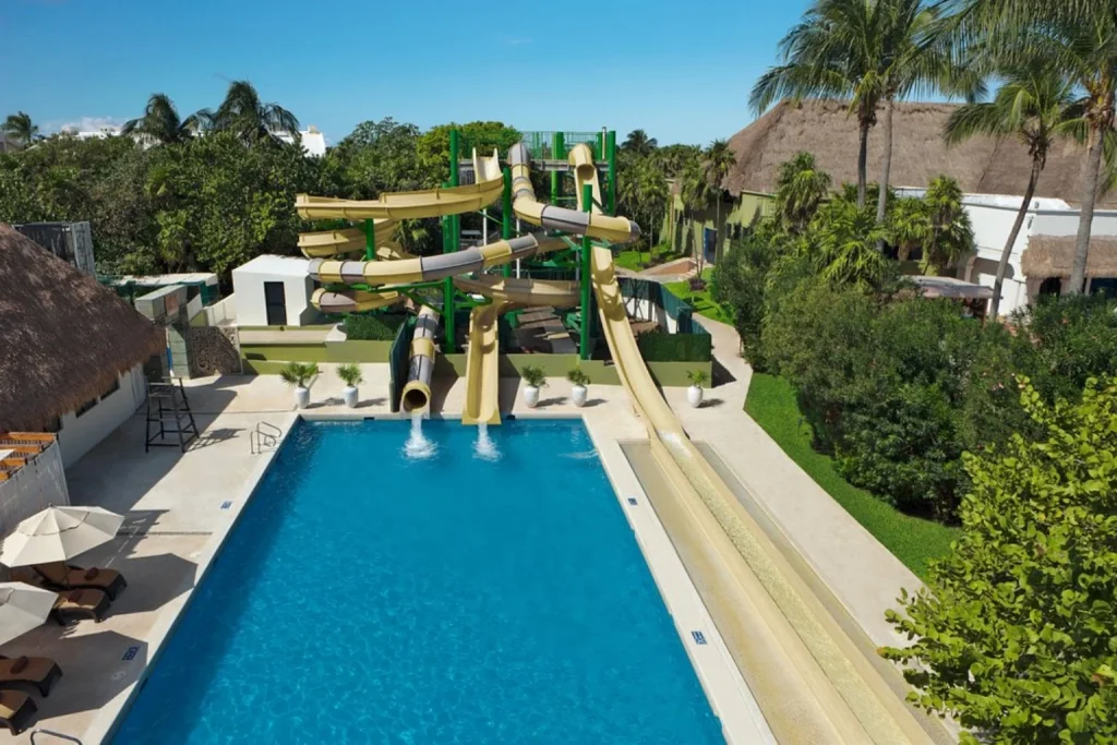 Water slides and pool at Dreams Sapphire Resort & Spa, Mexico