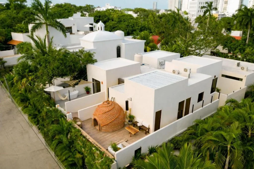 Aerial view of private villas at Enigmatic Boutique Hotel in Cancún, Mexico.