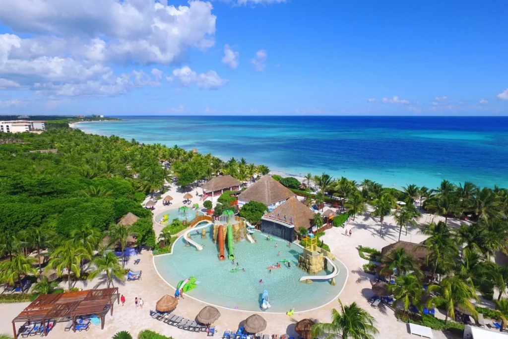 Water play area and beach with turquoise sea at Grand Palladium Riviera Maya Resort & Spa, Mexico