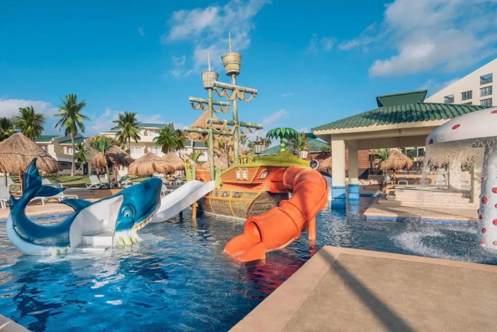 Pirate ship water play area with slides at Iberostar Selection Cancun in Cancun, Mexico