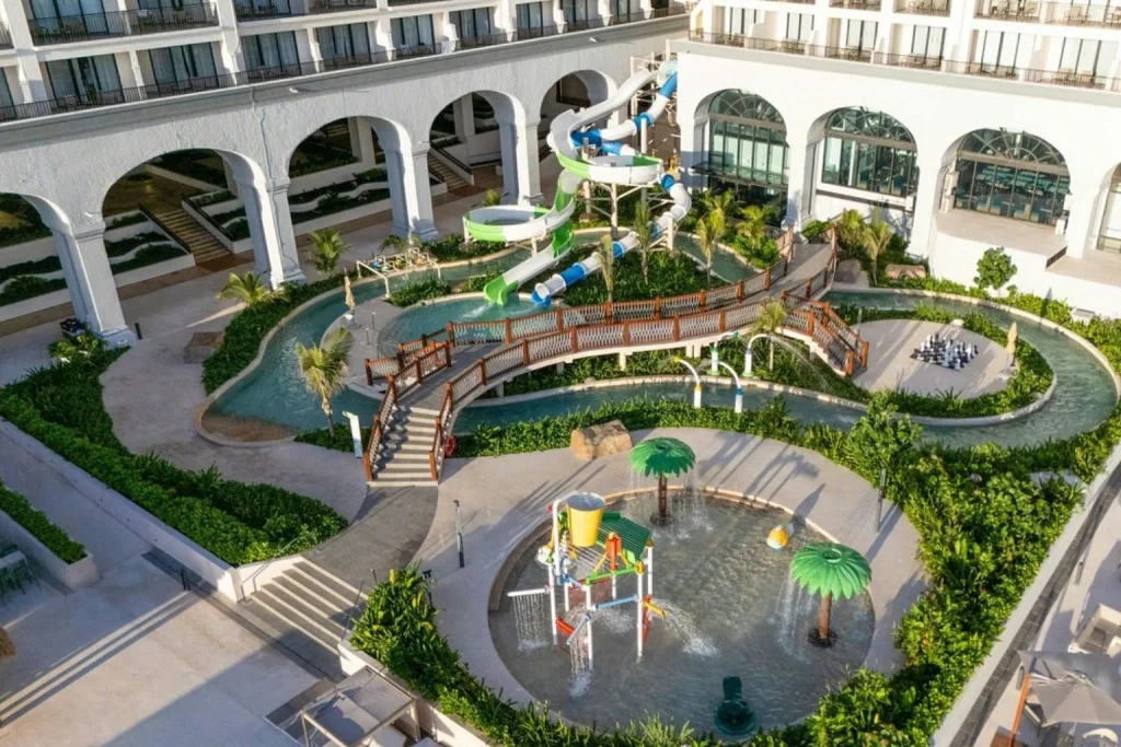 Water slides and pool area at Marriott Cancun in the Hotel Zone, Cancun