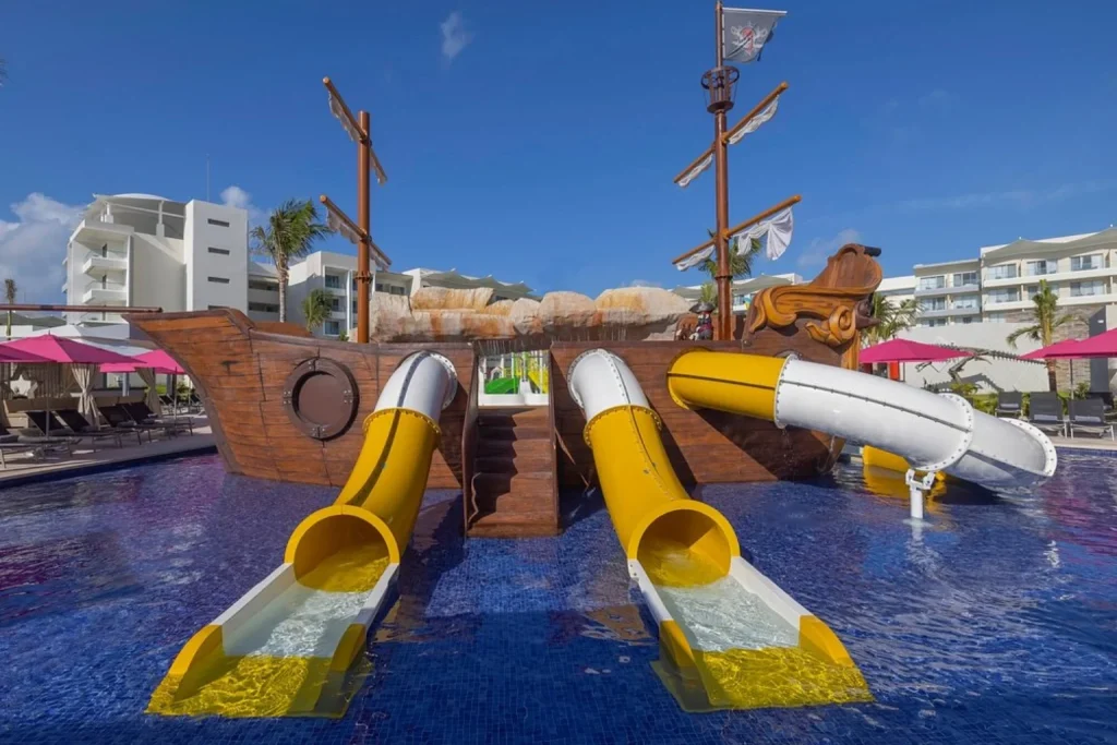 Pirate ship with water slides at Planet Hollywood Cancun, Mexico