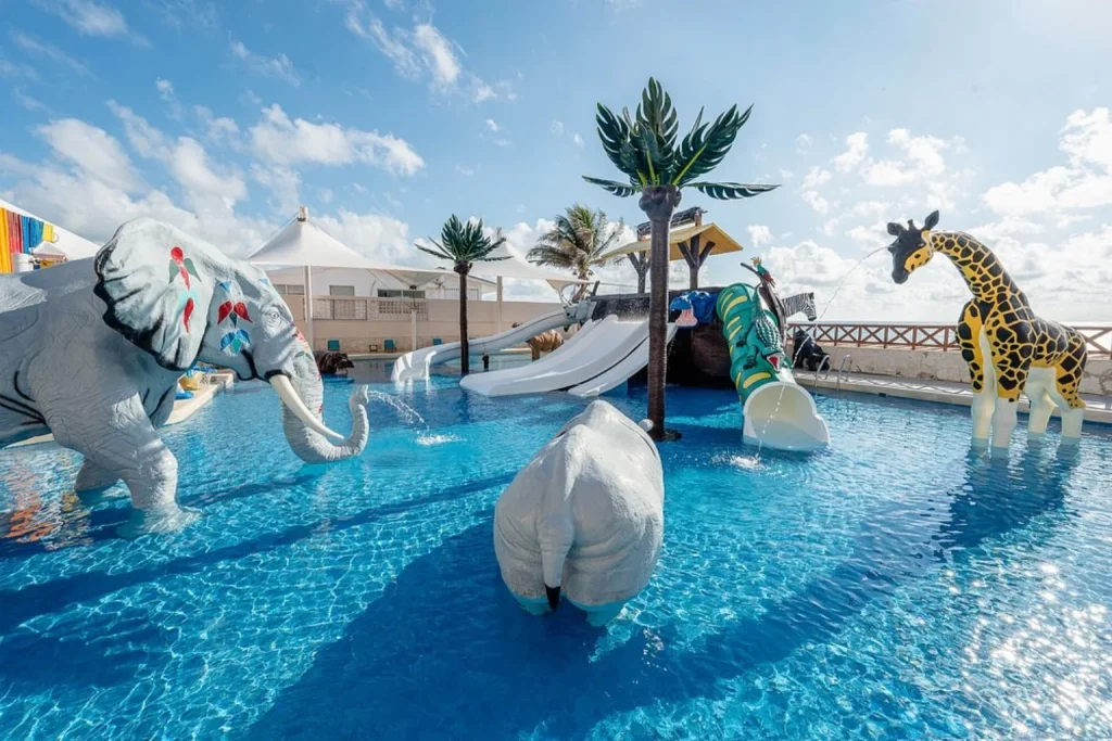Kids pool with animal features and slides at Royal Solaris Cancun in Cancun, Mexico