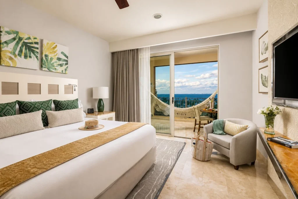 Ocean view suite with a private balcony at Villa del Palmar Cancun Luxury Beach Resort & Spa in Cancun, Mexico